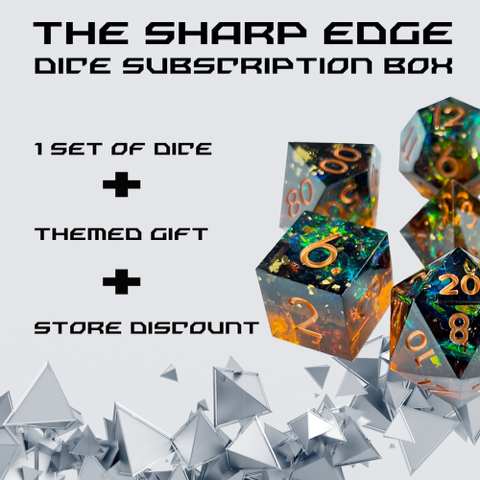 Sharp edge subscription dice box, monthly dice box, dice sub-box, dnd sub-box, rpg box