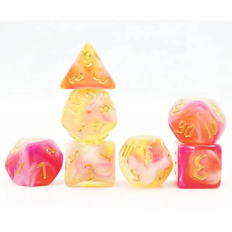 Yellow, red and pink dnd dice set, dnd dice, for dice goblins, critical critter collectors