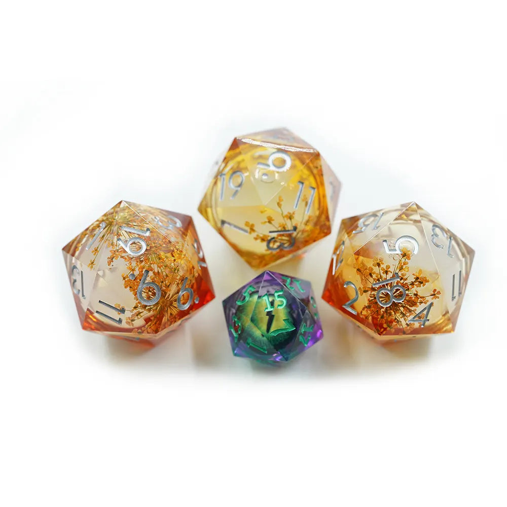 D20 liquid core sun tree d20 dnd die for TTRPG, role playing games and critical critter, dice goblin collectors