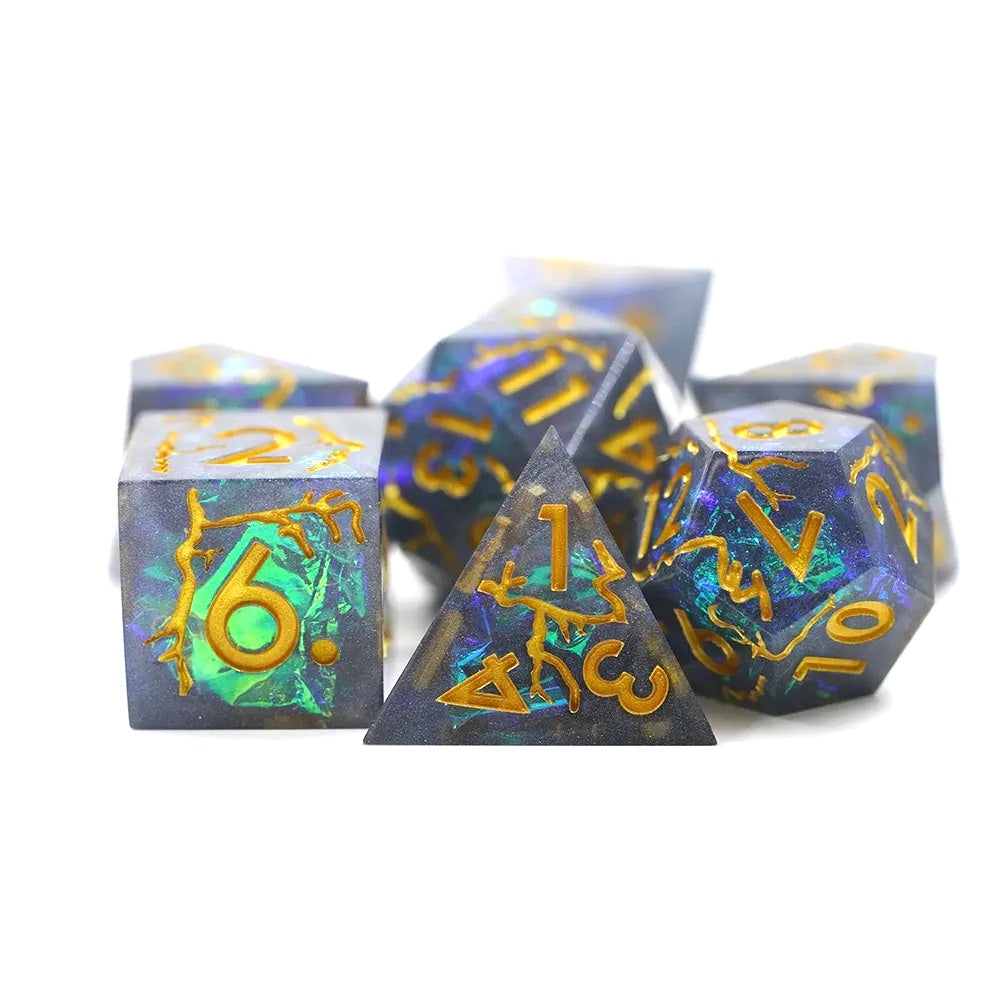 The Upside Down sharp edge dnd dice set for critical critters, dice goblins and dice dragon collectors for RPG roleplaying games