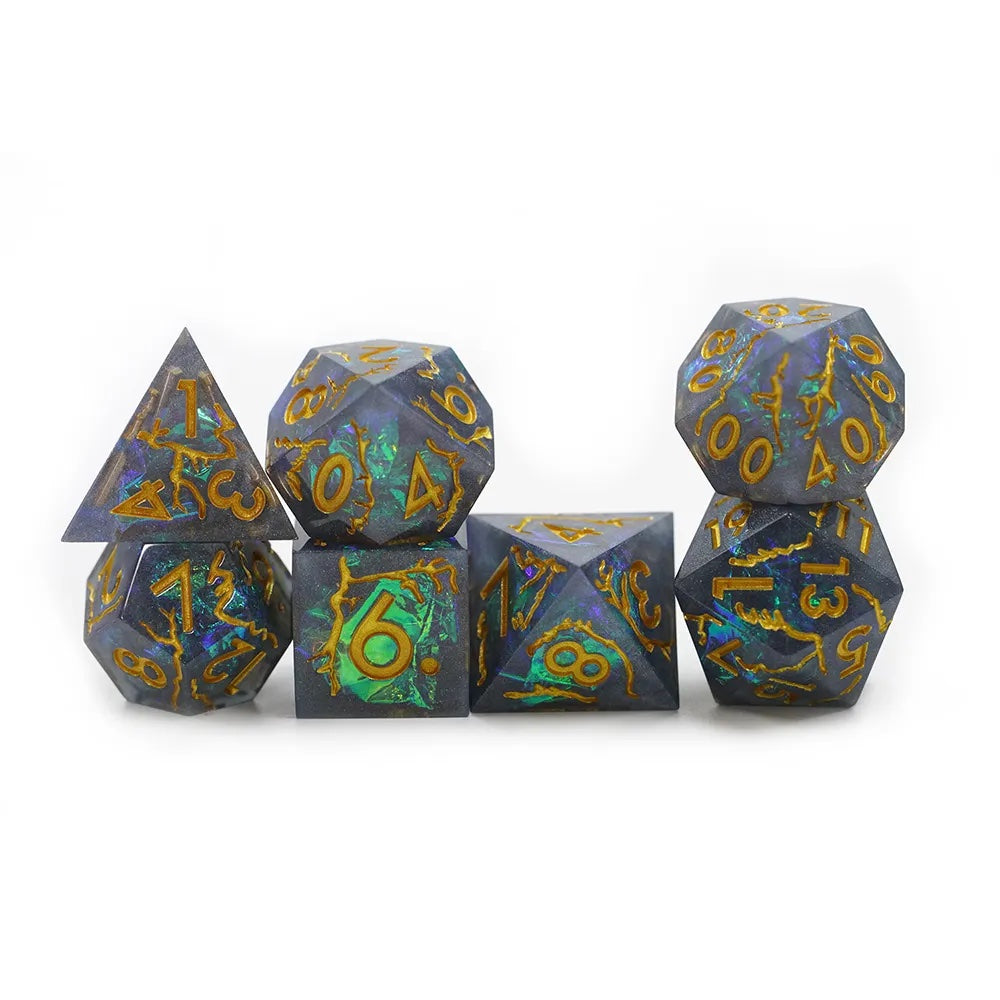 The Upside Down sharp edge dnd dice set for critical critters, dice goblins and dice dragon collectors for RPG roleplaying games