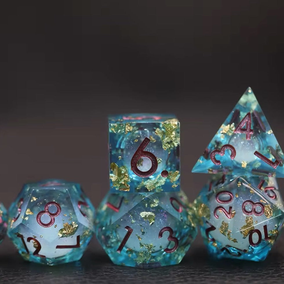 Waterfall TTRPG dice set for role playing games and dice goblin collectors, RPG dice set, sharp edge dice
