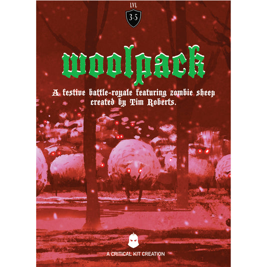 Cover of 'woolpack' with zombie sheep in a snowy landscape