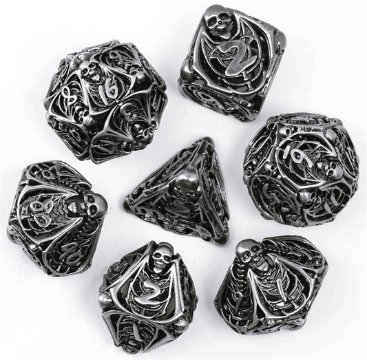 Skelly Hollow metal d&d dice sets, metal dice sets, dice goblins, math rocks, polyhedral dice
