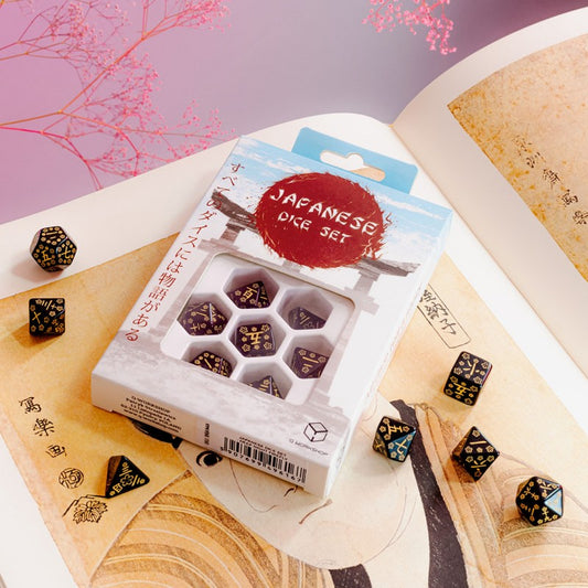 Japanese dice set for Dungeons and Dragons, TTRPG, role playing games, dice goblin and critical critters