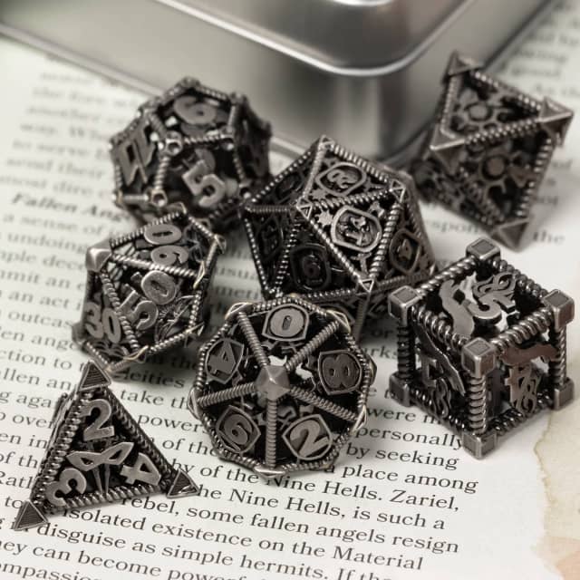 Class Action Silver, D&D dice set, DND dice set, dice goblin, metal dice, TTRPG, role playing, role playing games
