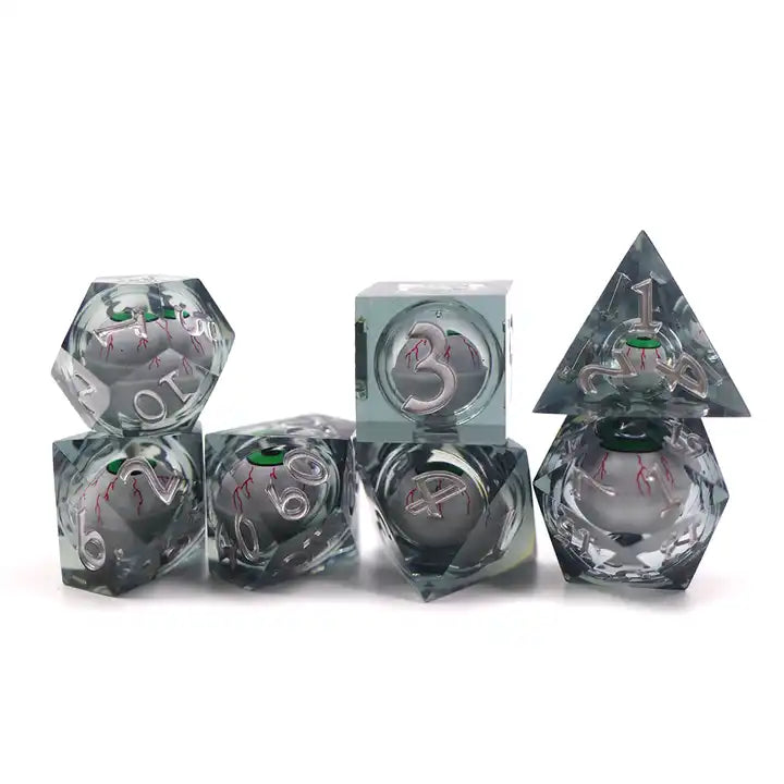 Insomnia rolling eye TTRPG dice set for role playing games and dice goblin collectors