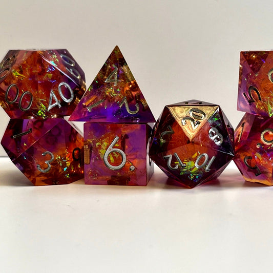 Cosmic Dancer, sharp edge D&D dice set, sharp edged dice, uk dice store, dice goblin, math rocks