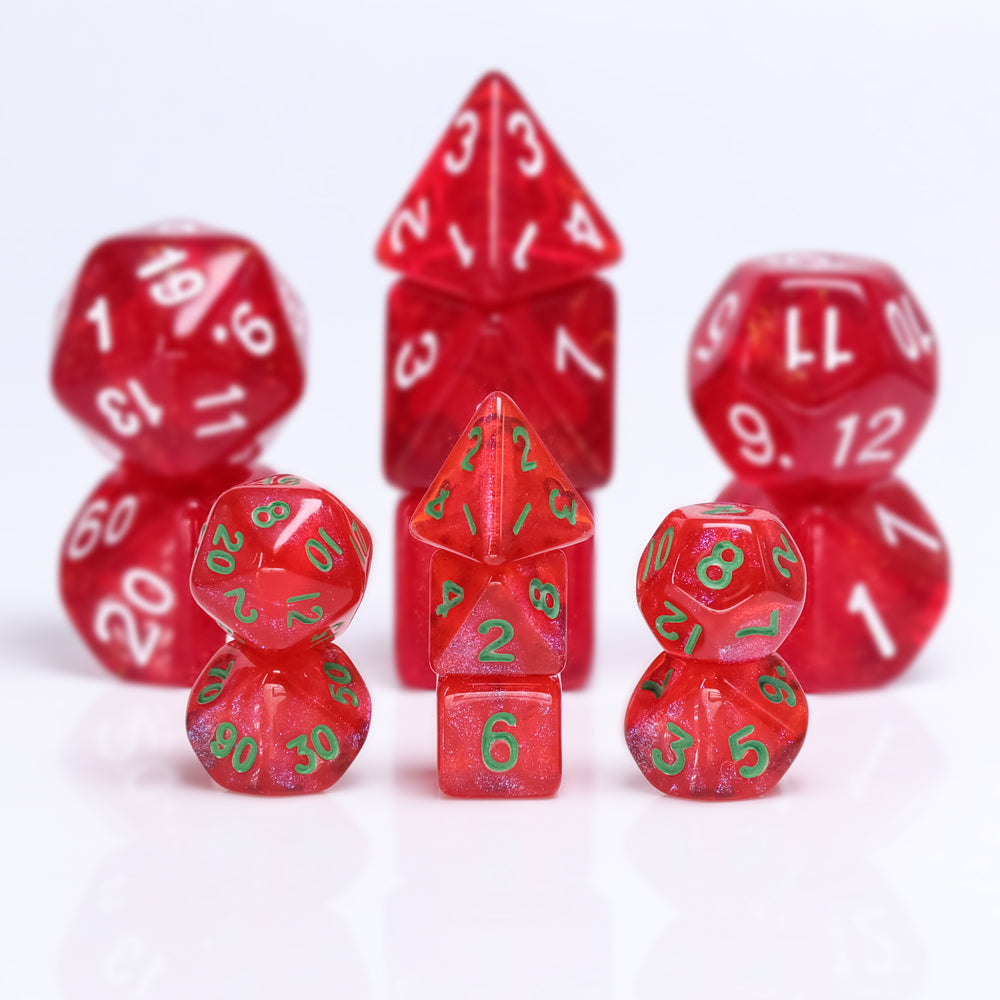 Red Orange mini DND dice set, dnd dice sets, polyhedral dice, math rocks, click clacks