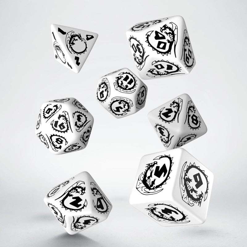 Dragons white and black d&d dice set, DND Dice sets, Q-Workshop