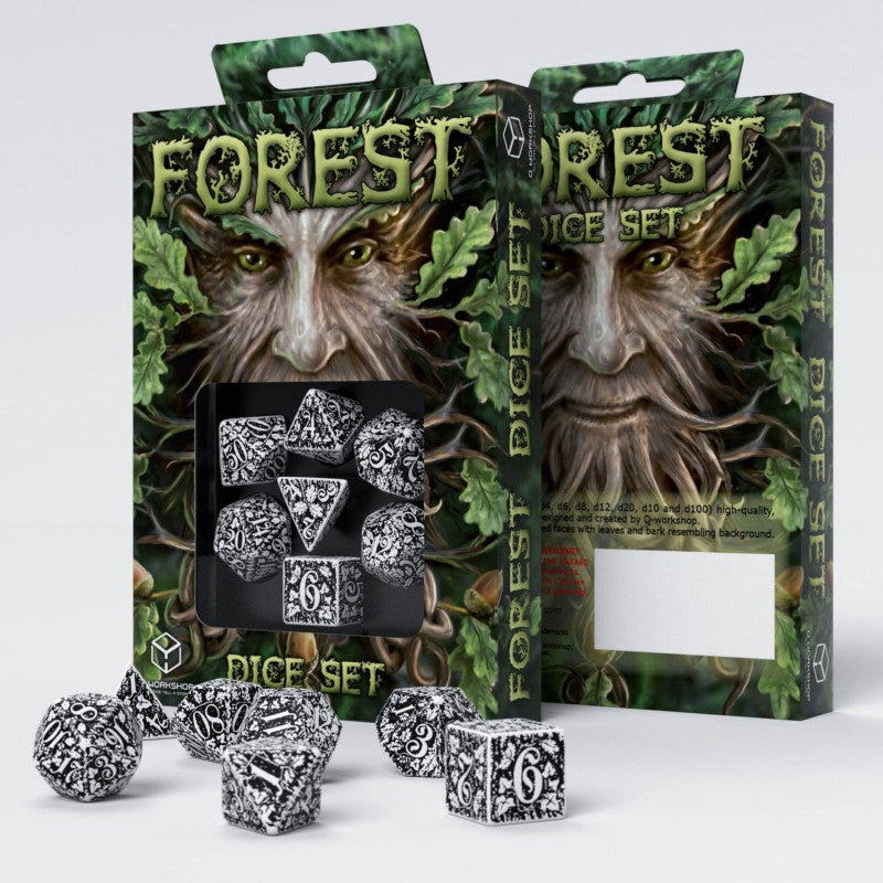 Forest 3D White & Black - Q-Workshop -  RPG Dice Set, CritKit