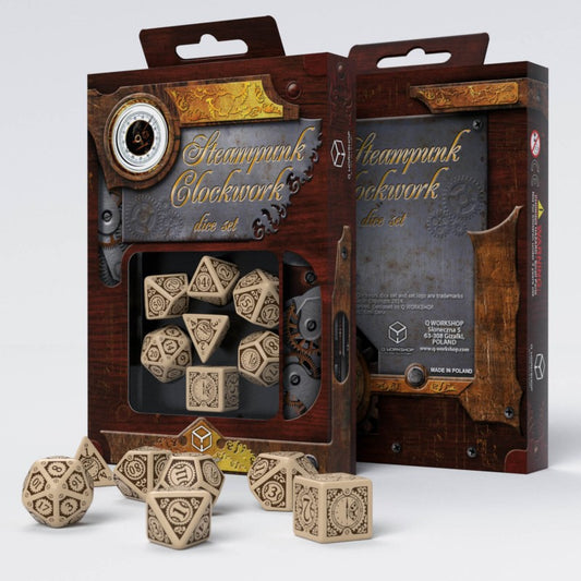 Steampunk Clockwork Beige & Brown - Q-Workshop -  RPG Dice Set, CritKit