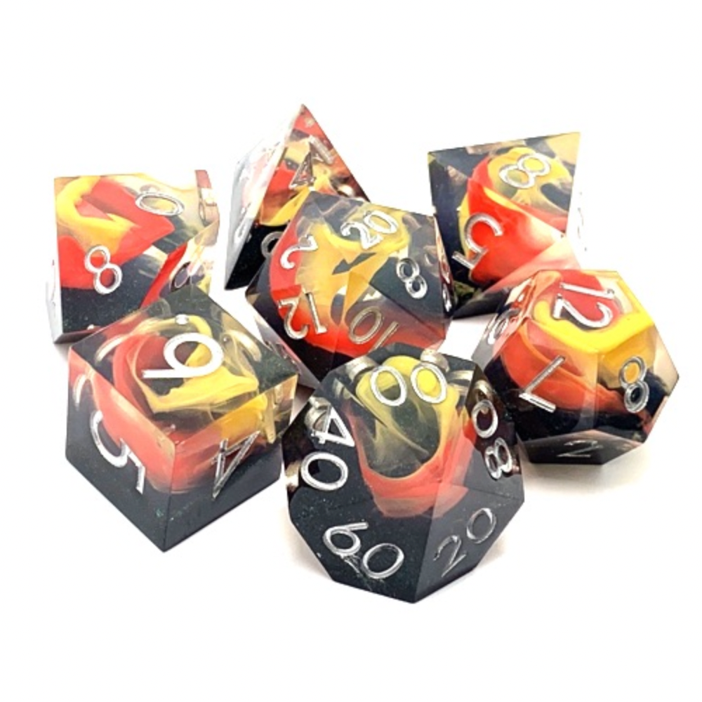 Las Vega Basement sharp edge DND TTRPG dice set for role playing games and dice goblin collectors