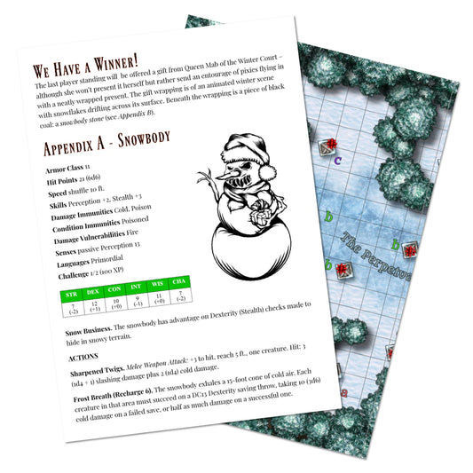 Frosty mini for a Yuletide snowball massacre TTRPG roleplaying game