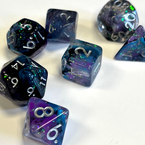 Black Magic TTRPG dice set for role paying games and dice goblins