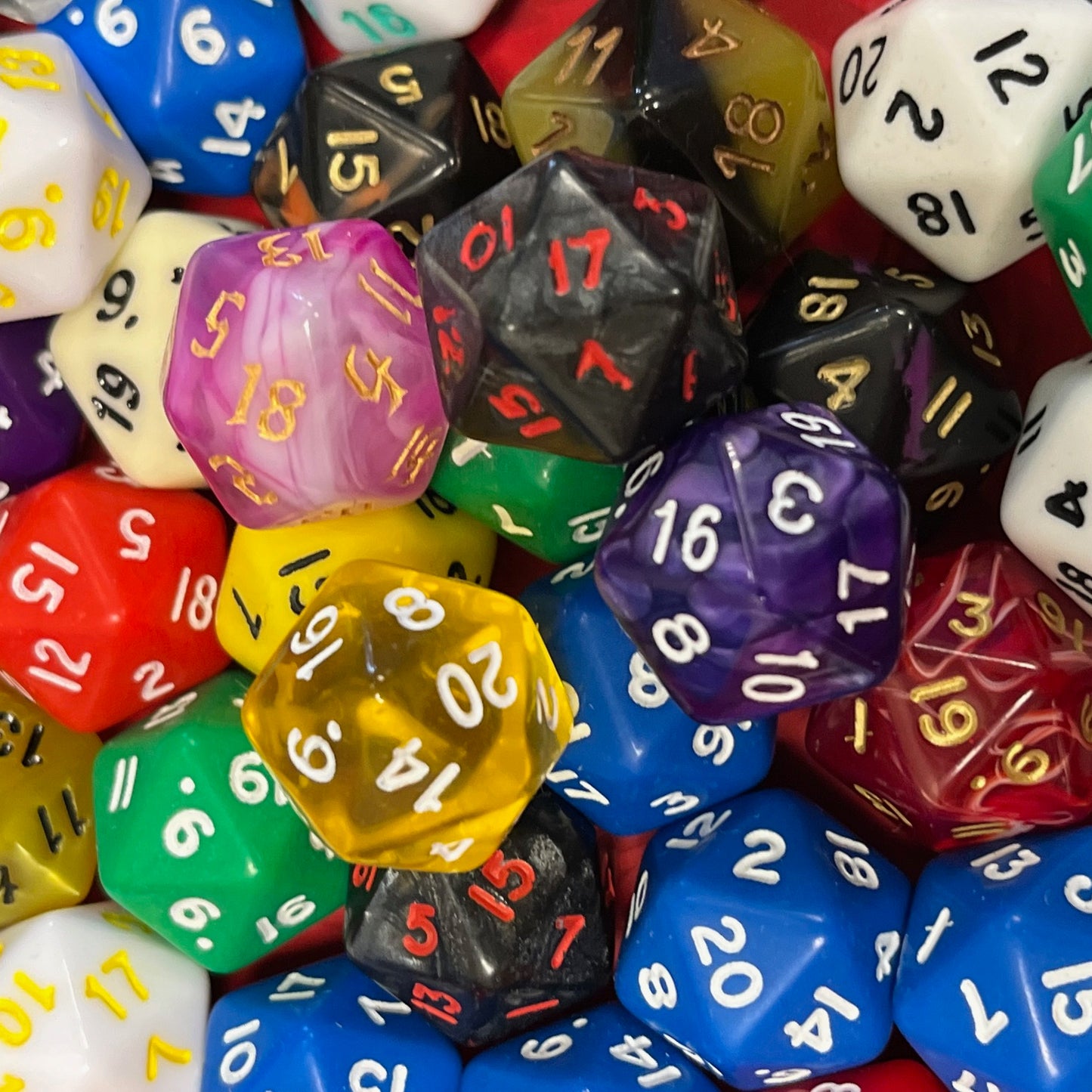 Random D20 TTRPG dice sets for DND and role playing games and dice goblin collectors