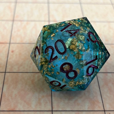 Waterfall liquid core D20 chonk for DND and TTRPG role playing games, dice goblins and dragon collectors