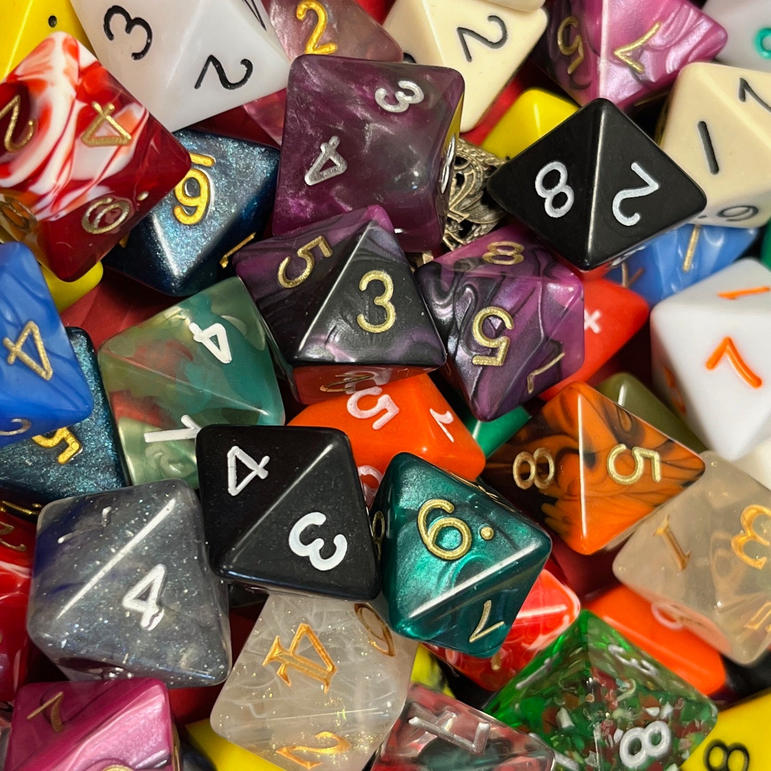 Random D8 TTRPG dice sets for DND and role playing games and dice goblin collectors