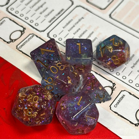 Disco Queen, glitter ball TTRPG dice set for role playing games, dice goblin collectors, UK dice store