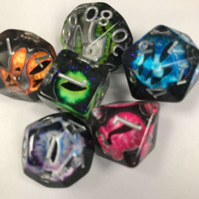 Dragon eye dnd dice set, dice goblin, shiny math rocks, dice shop online, rpg dice