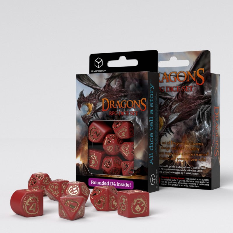 Dragons RPG dice set from QWorkshop, for TTRPG, Dungeons and Dragons, for critical critters and dice goblin collectors