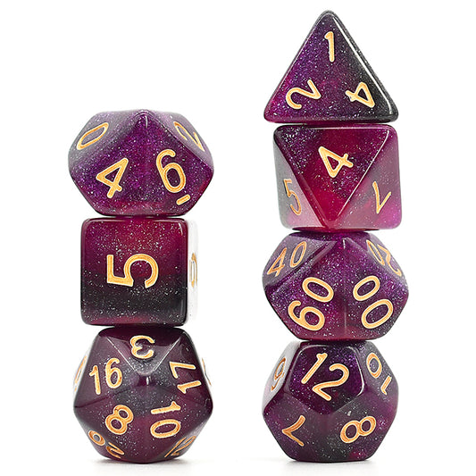 Galaxy glitter DND, TTRPG dice set for role playing games and dice goblin, dice dragon collectors