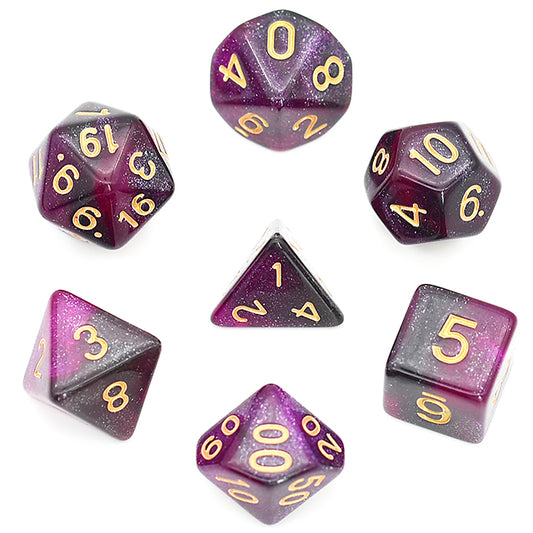 Galaxy glitter DND, TTRPG dice set for role playing games and dice goblin, dice dragon collectors