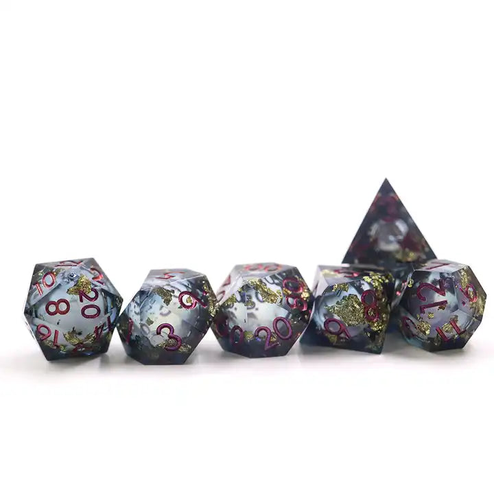 Gold Dust Woman TTRPG sharp edge dice set for role playing games and dice goblin collectors