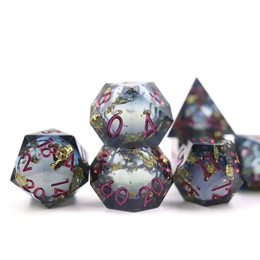 Gold Dust Woman TTRPG sharp edge dice set for role playing games and dice goblin collectors