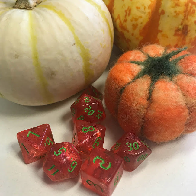 Halloween glitter D&D dice set, DND dice set, dice goblins, TTRPG, role playing, role playing games