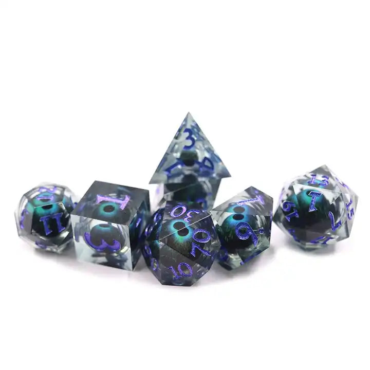 Ocean Eyes Liquid Core DnD Dice set, dice goblins, dice store online, TTRPG, role playing, role playing games