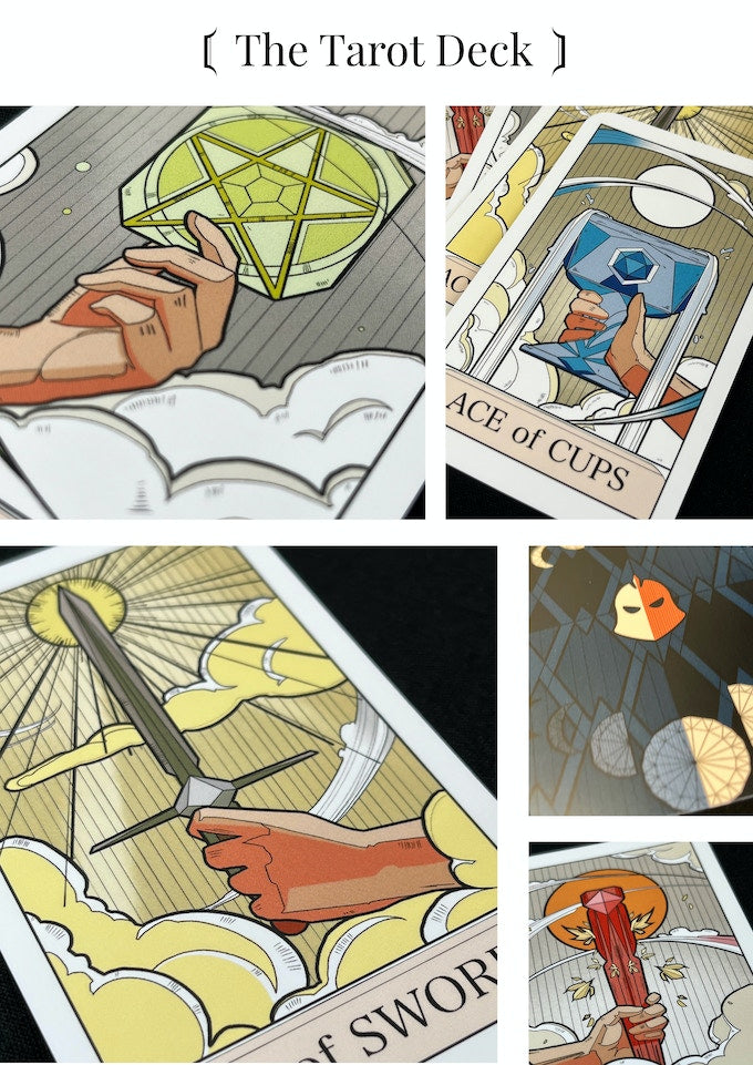 Minor Arcana Tarot card deck, with polyhedral dice, dnd tarot cards, art nouveau tarot cards