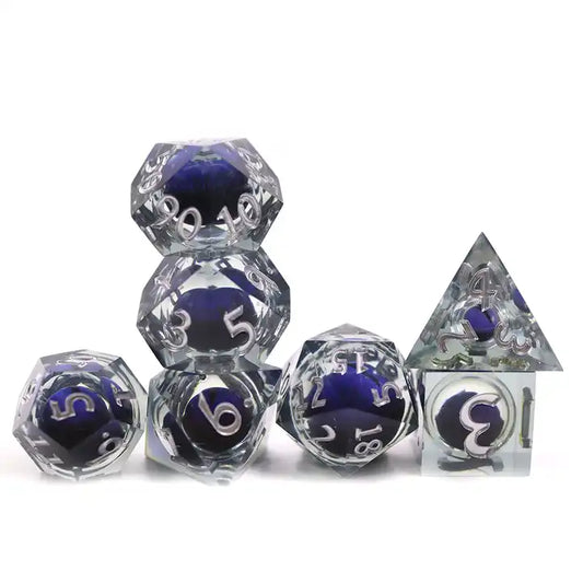 Purple dragon eye sharp edge dice set for roleplaying games and dice goblin collectors