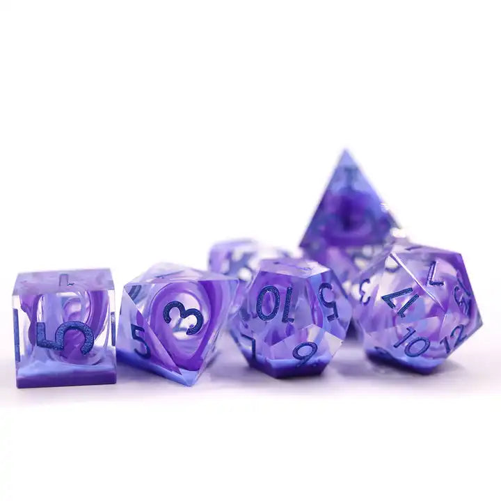Petri sharp edge dice, purple vapor dice, TTRPG, role playing, role playing games