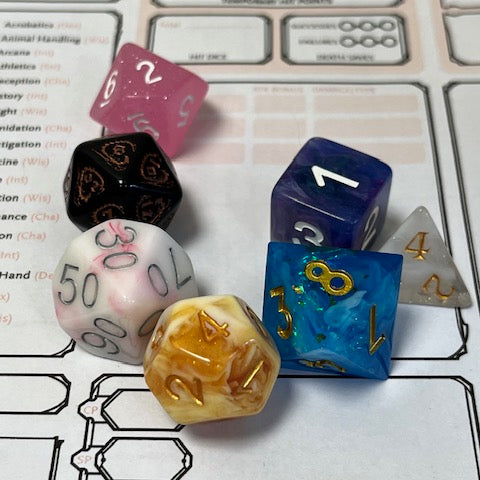 Random dnd dice sets, TTRPG dice set for role playing games and dice collectors from a UK dice store