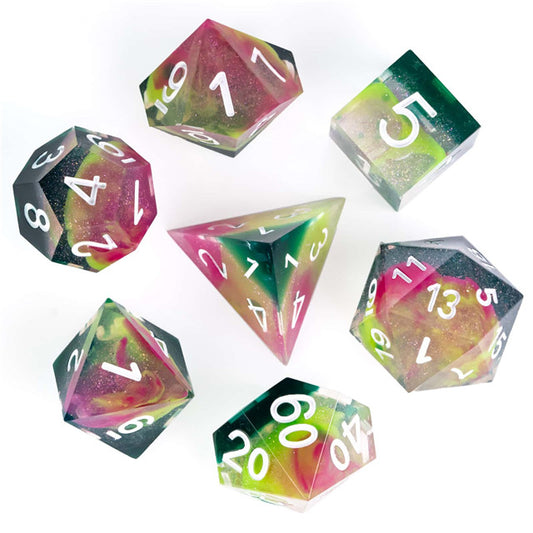 Rainy Night in Soho sharp edge dnd dice set, uk dice store, shiny math rocks, dice goblin